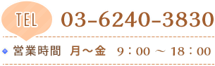 TEL:03-6240-3830■営業時間:月~金(9:00~18:00)